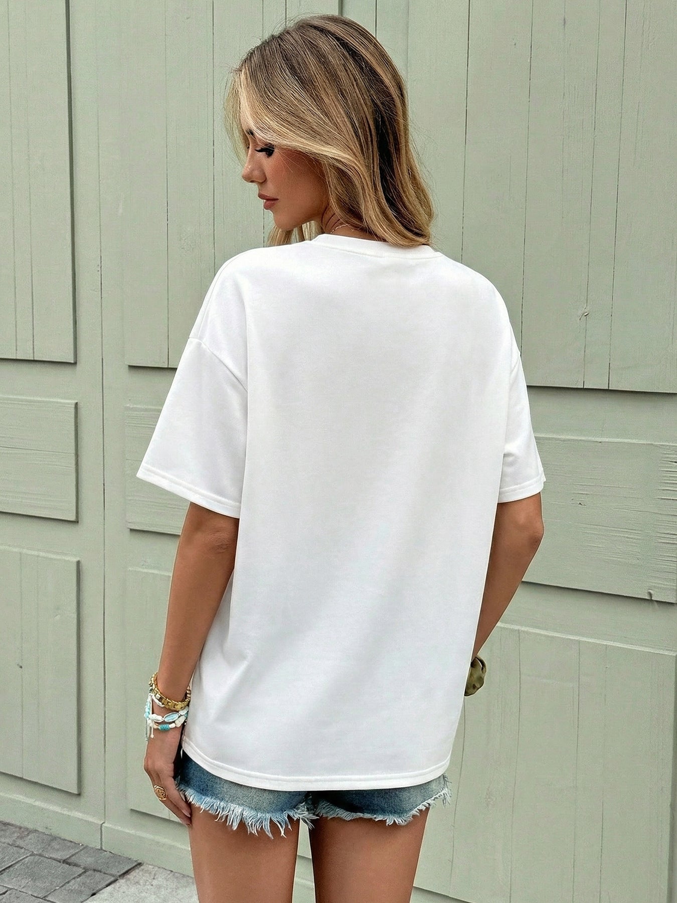 Women's Rhinestone Heart Oversized Casual Summer T-Shirt Top