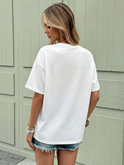 Women's Rhinestone Heart Oversized Casual Summer T-Shirt Top