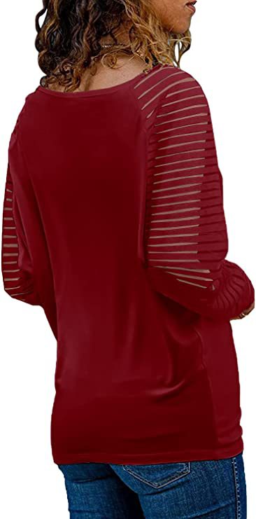 Striped Sleeve V Neck Cotton Long Sleeve Top
