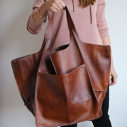 Large Soft PU Leather Tote Bag with Oversized Capacity