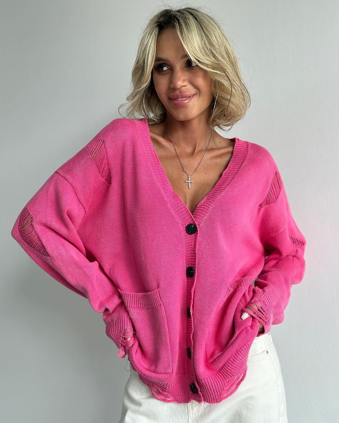 Vintage Distressed Chunky Knit Cardigan