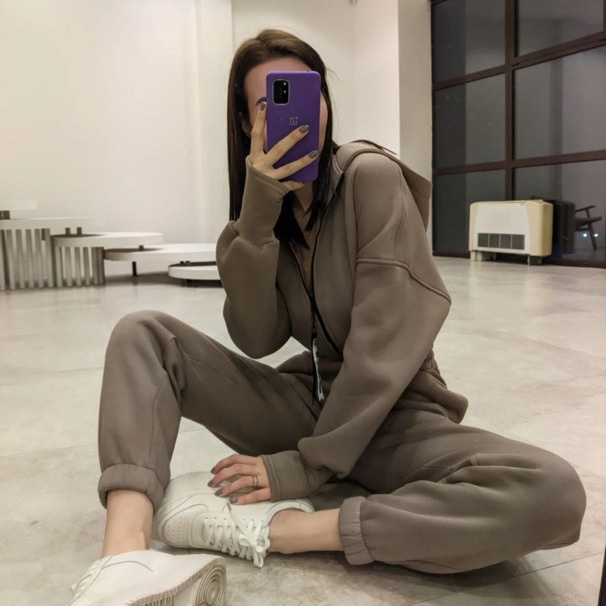Women's Zip Up Hooded Fleece Jumpsuit Streetwear