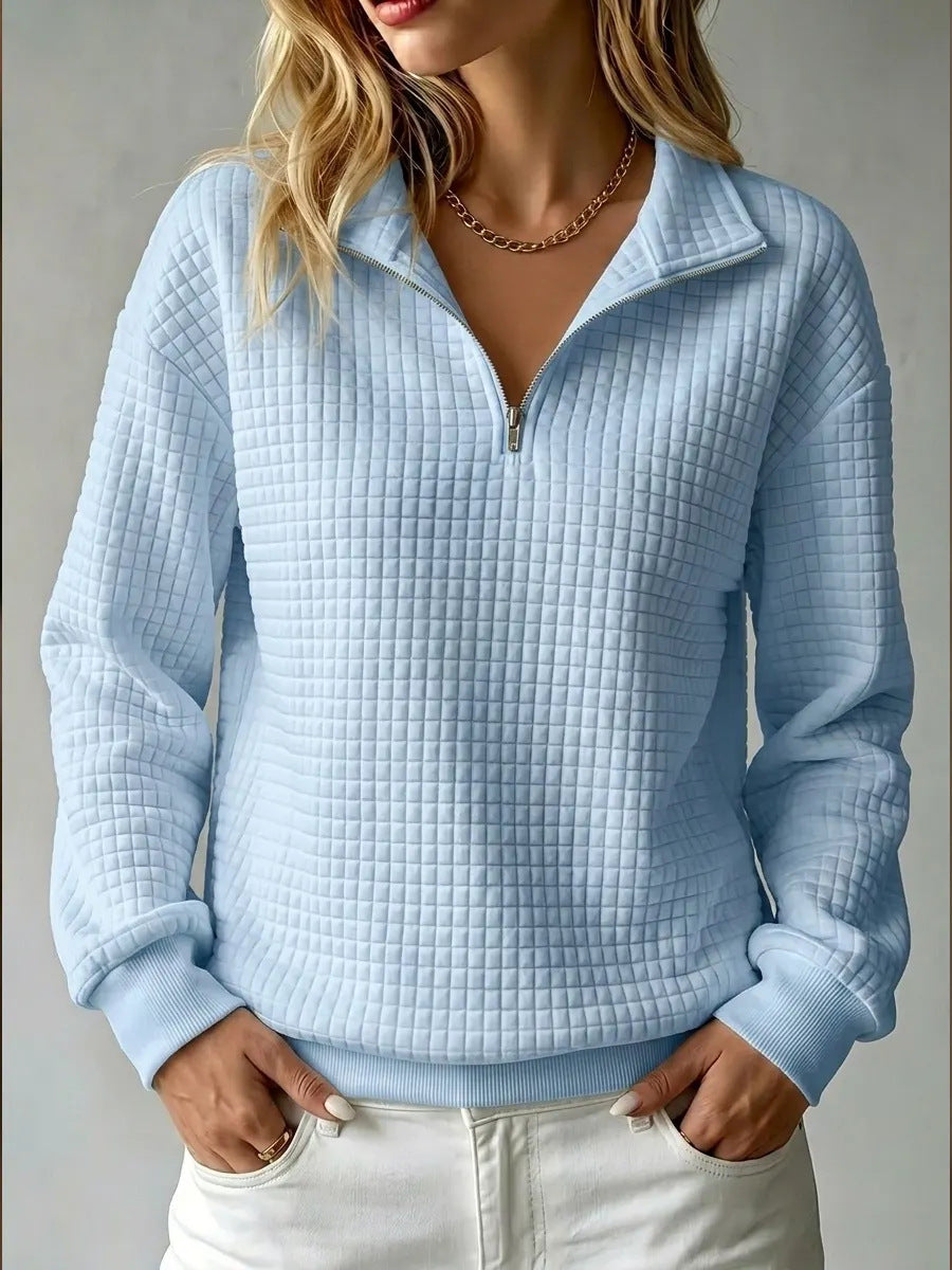 Women's Waffle Knit Quarter Zip Collar Sweatshirt