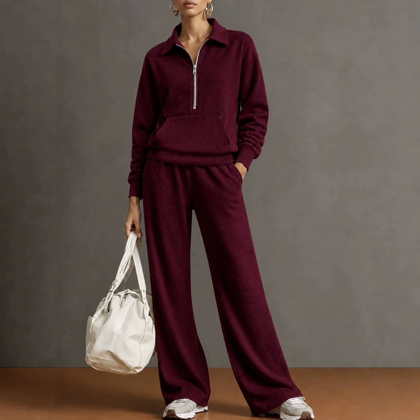 Women's Half Zip Sweatshirt Wide Leg Pants Lounge Set