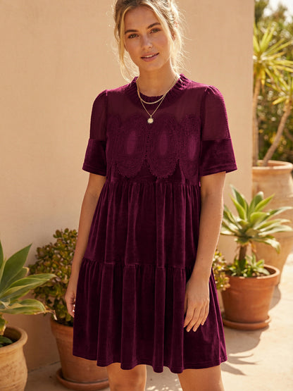 Velvet Embroidered Puff Sleeve Dress – Spring Trend