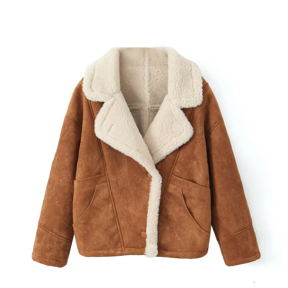 Women's Oversized Faux Suede Sherpa Jacket Winter