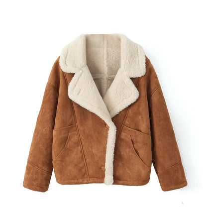 Women's Oversized Faux Suede Sherpa Jacket Winter