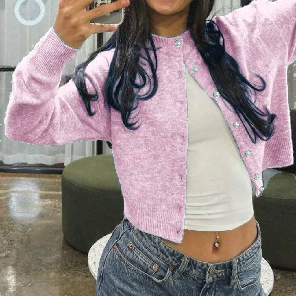 Women's Soft Knit Button Down Crew Neck Cardigan