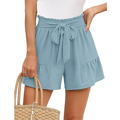 Women's High-Waisted Ruffle Shorts – Tie Waist Summer Beachwear