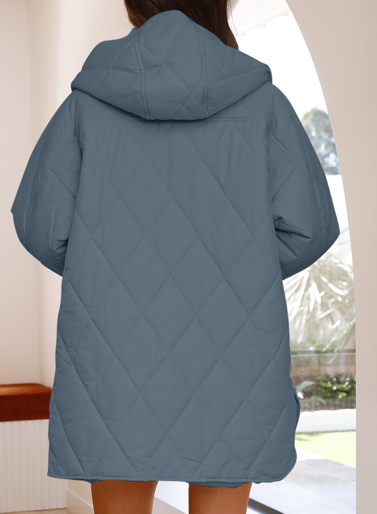 Womens Oversized Hooded Quilted Lightweight Jacket