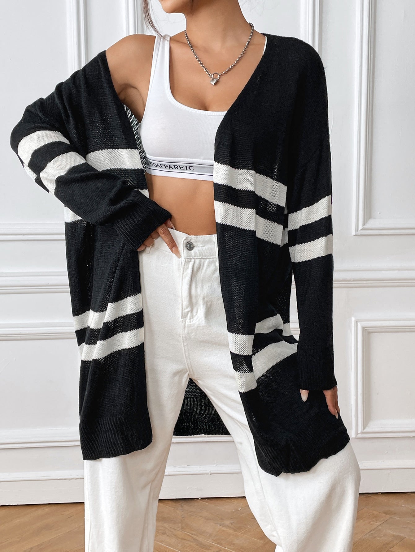 Women's Stripes Contrasting Color Splicing Loose Casual