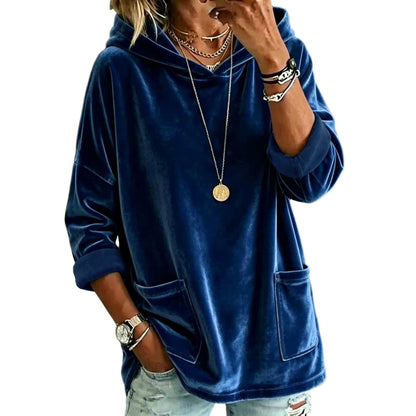 Women's Velvet Hoodie Batwing Sleeve Oversized Pullover
