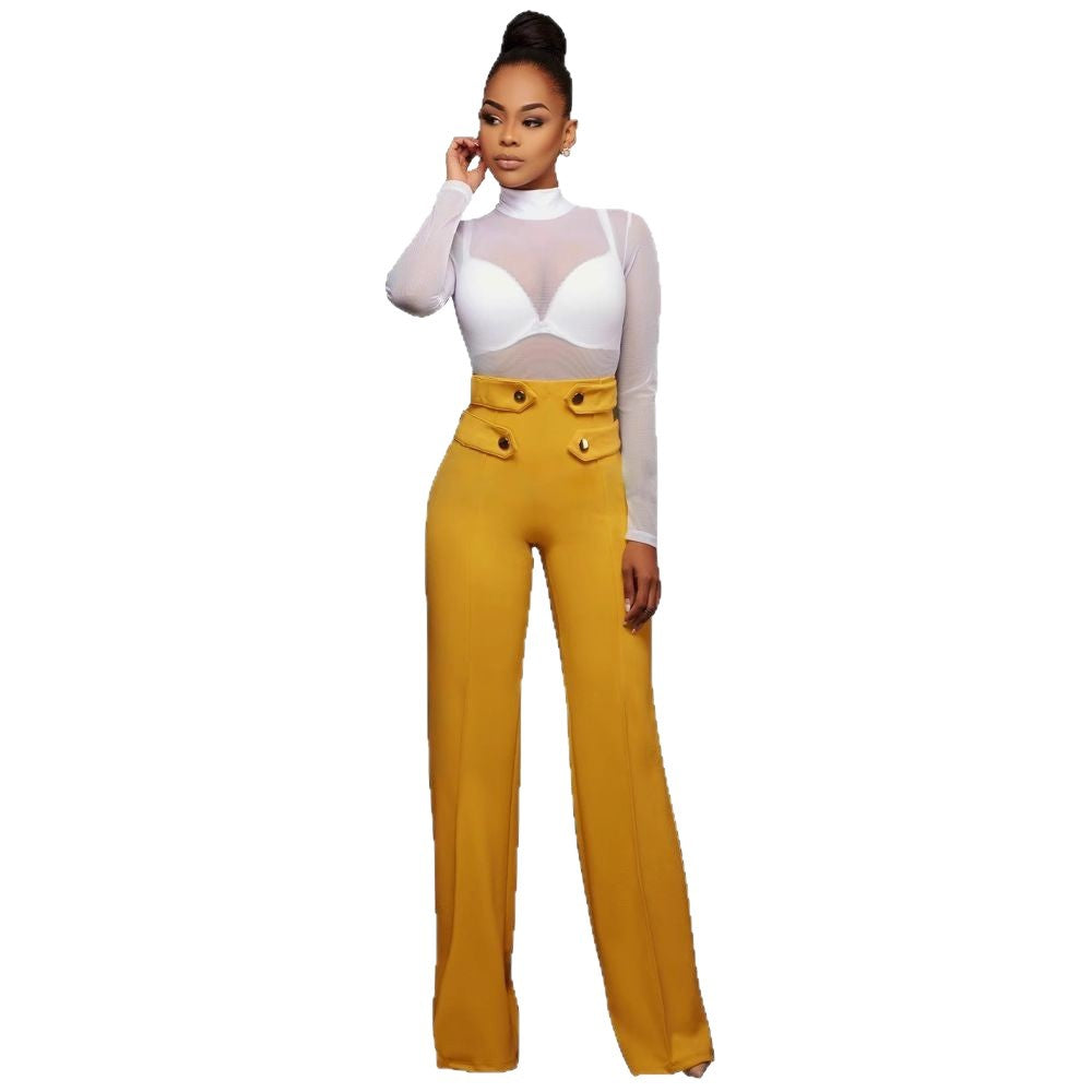 Women's High Waist Double Button Flare Pants