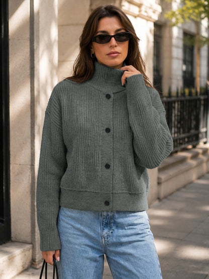 Women's Chunky Turtleneck Cardigan Button Front Sweater