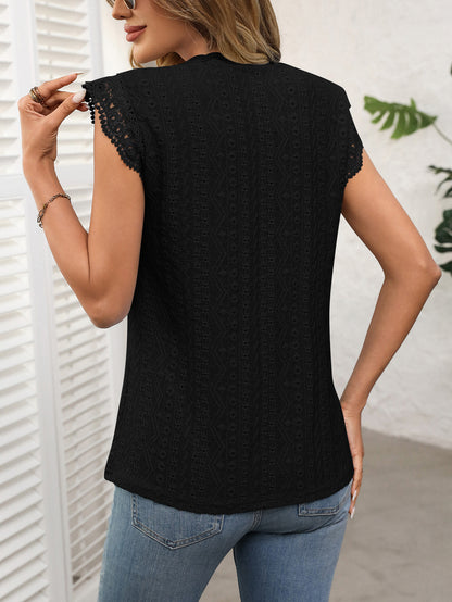 Women's Sleeveless Lace Knit Top – Crew Neck Hollow Out Summer Blouse