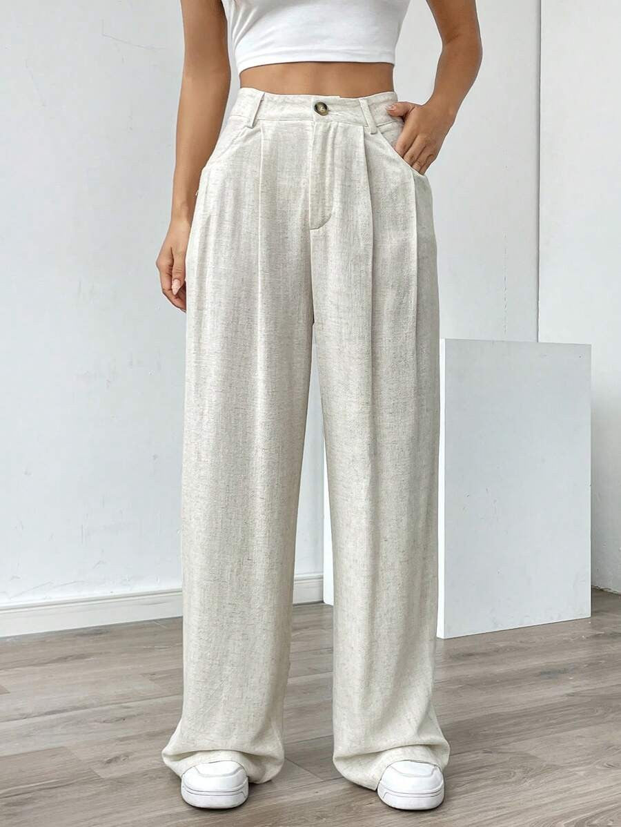 Women's High-Waist Wide-Leg Linen Pants – Casual Loose Summer Trousers