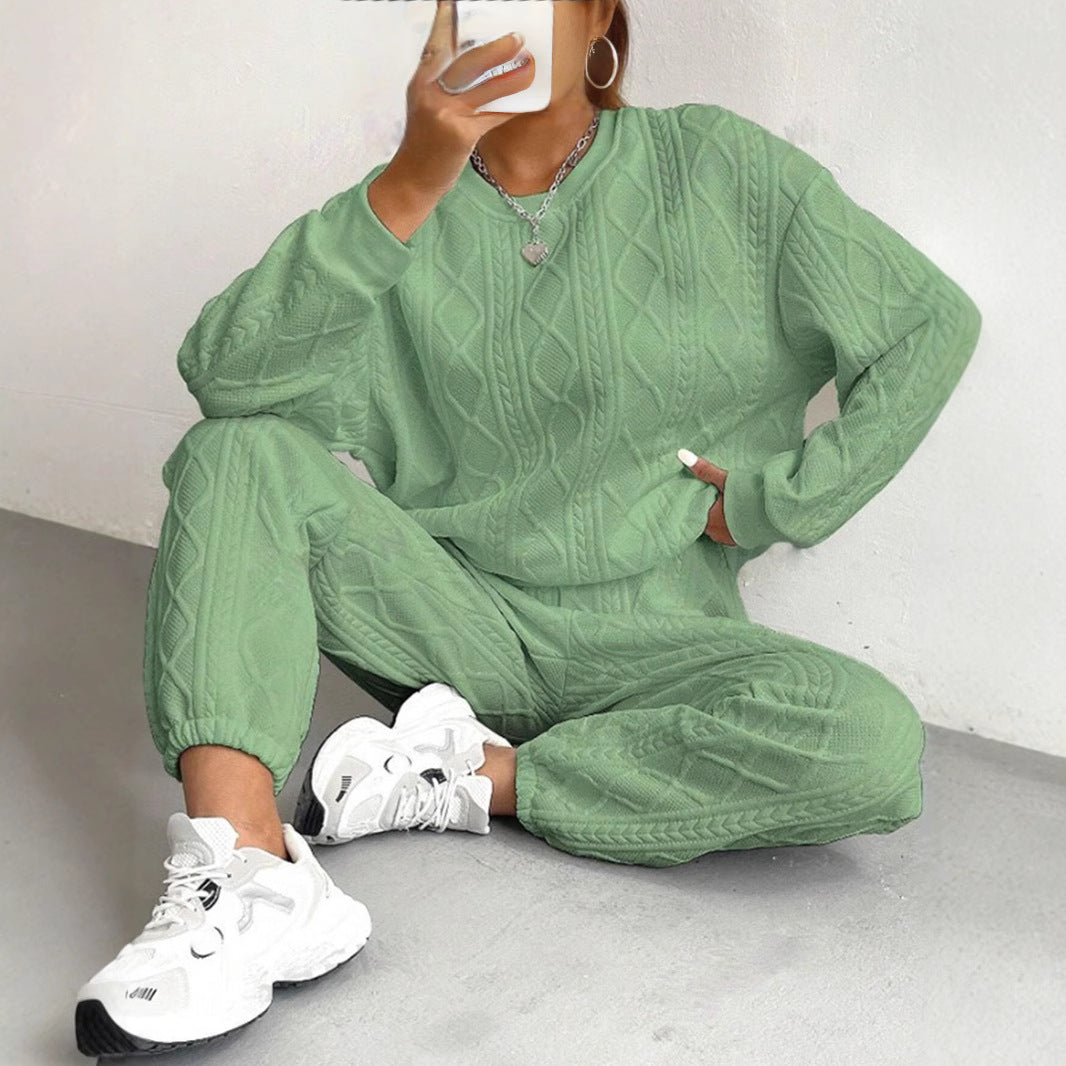 Cable Knit Sweatsuit Women Joggers Lounge Set