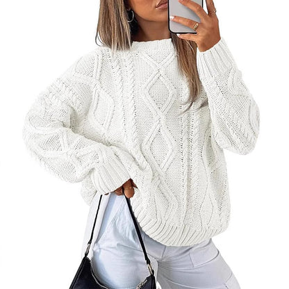 Womens Oversized Cable Knit Crewneck Pullover Sweater