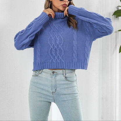 Women's Oversized Cable Knit Turtleneck Crop Sweater