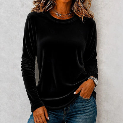 Women's Velvet Long Sleeve Top Casual Round Neck Blouse