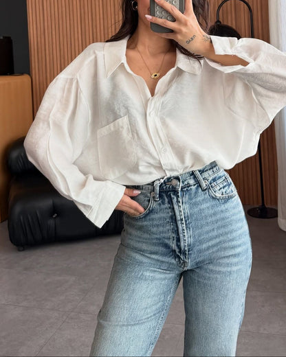 Women's Oversized Collared Pocket Button Down Shirt