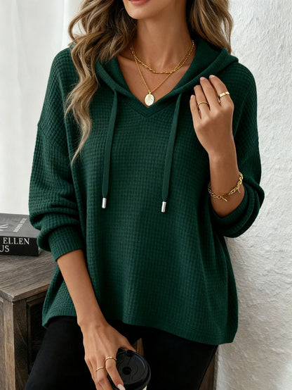 Women's Oversized Waffle Knit Hoodie Pullover Long Sleeve