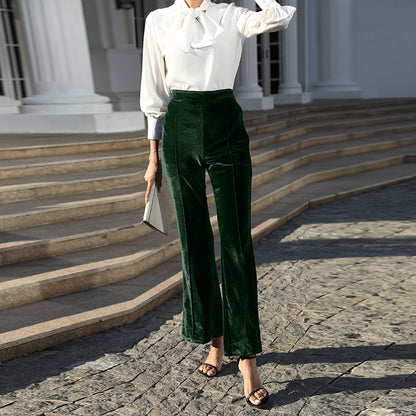 High Waist Velvet Flare Pants Textured Casual Trousers