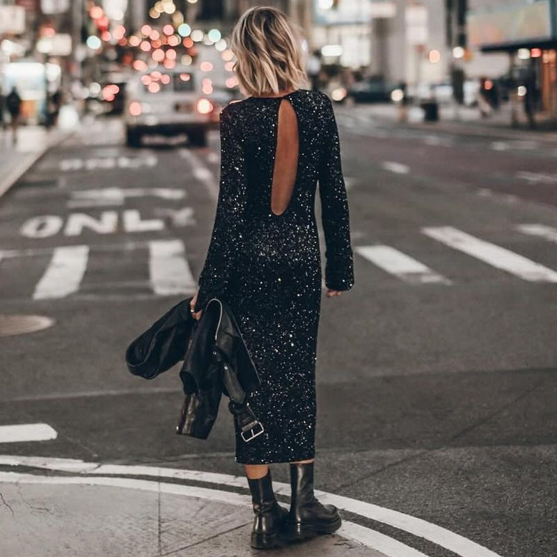 Sequin Long Sleeve Midi Dress Party Punk Streetwear Edgy