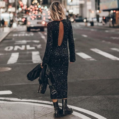 Sequin Long Sleeve Midi Dress Party Punk Streetwear Edgy