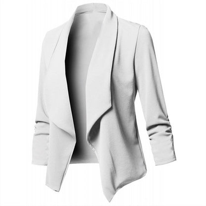 Women Open Front Blazer Long Sleeve Draped Lapel Jacket