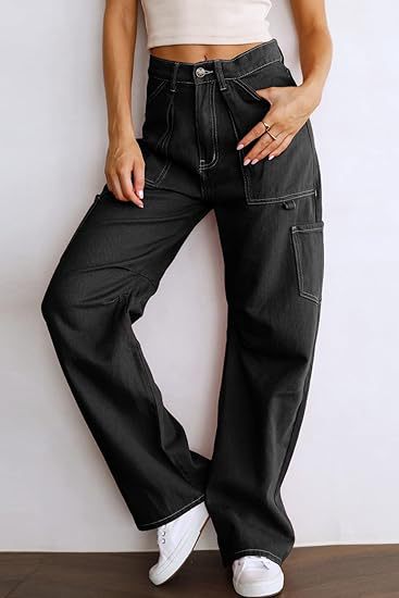 Women's High Waist Loose Cargo Pants with Pockets Streetwear