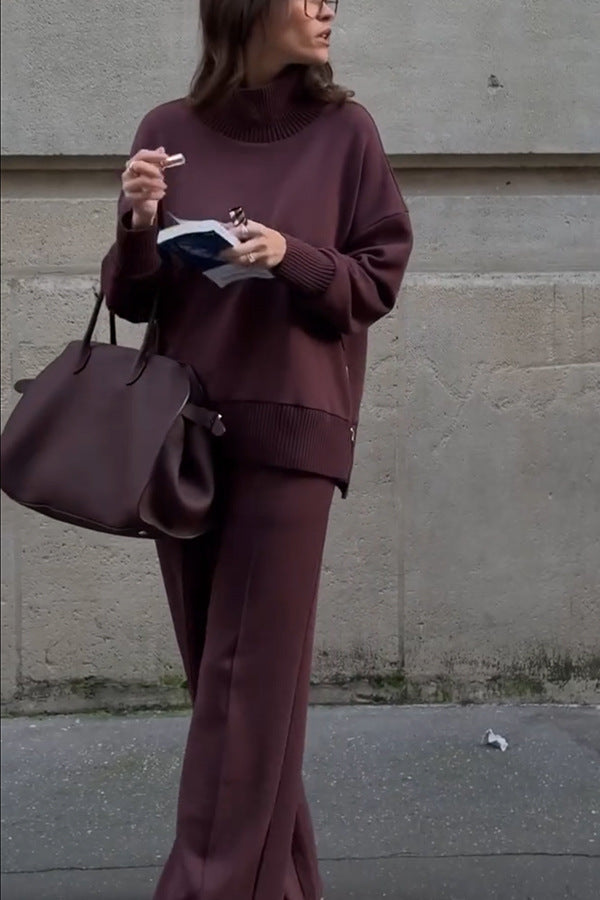 Women's Oversized Batwing Turtleneck Wide Leg Pants Set
