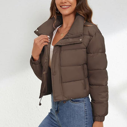 Women's Cropped Quilted Puffer Jacket Stand Collar