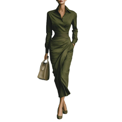 Womens Linen Shirt Dress Long Sleeve Asymmetric Midi Work