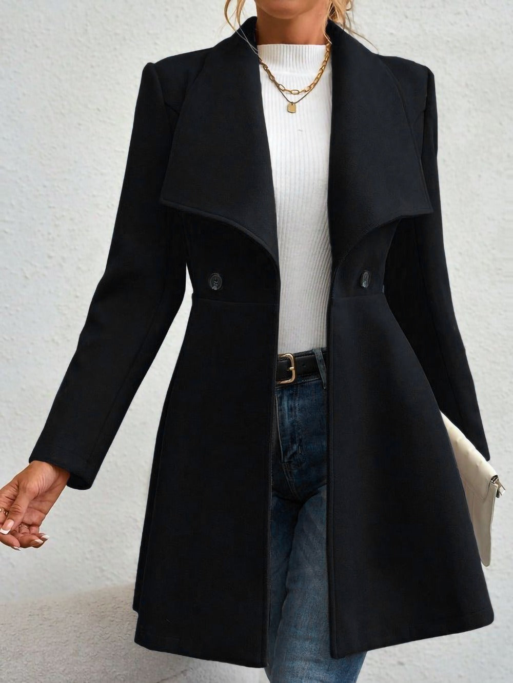 Women's Lapel Wool Coat Double Breasted Winter