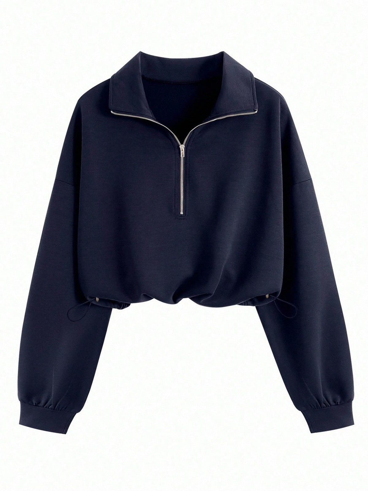Women's Cropped Quarter Zip Drawstring Waist Sweatshirt