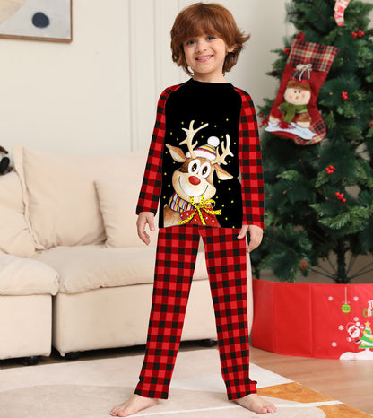 Cartoon Deer Plaid Parent-child Dress Printed Christmas Pajamas