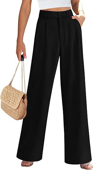 High Waist Wide Leg Trousers with Pockets