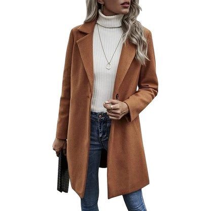 Women's Oversized Wool Blend Coat Lapel Button Pocket
