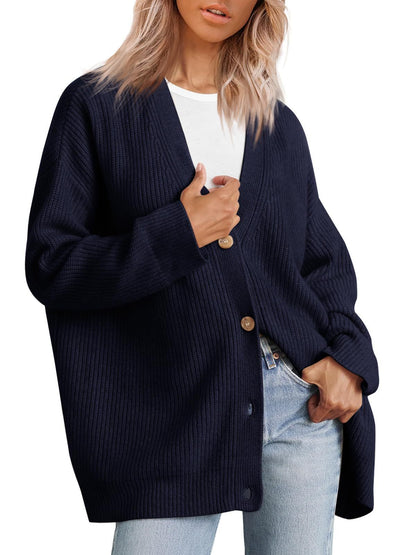 Women's Oversized V Neck Button Down Knit Cardigan Sweater