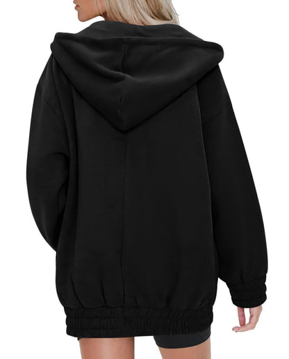 Women's Oversized Fleece Zip Up Hoodie Jacket Casual