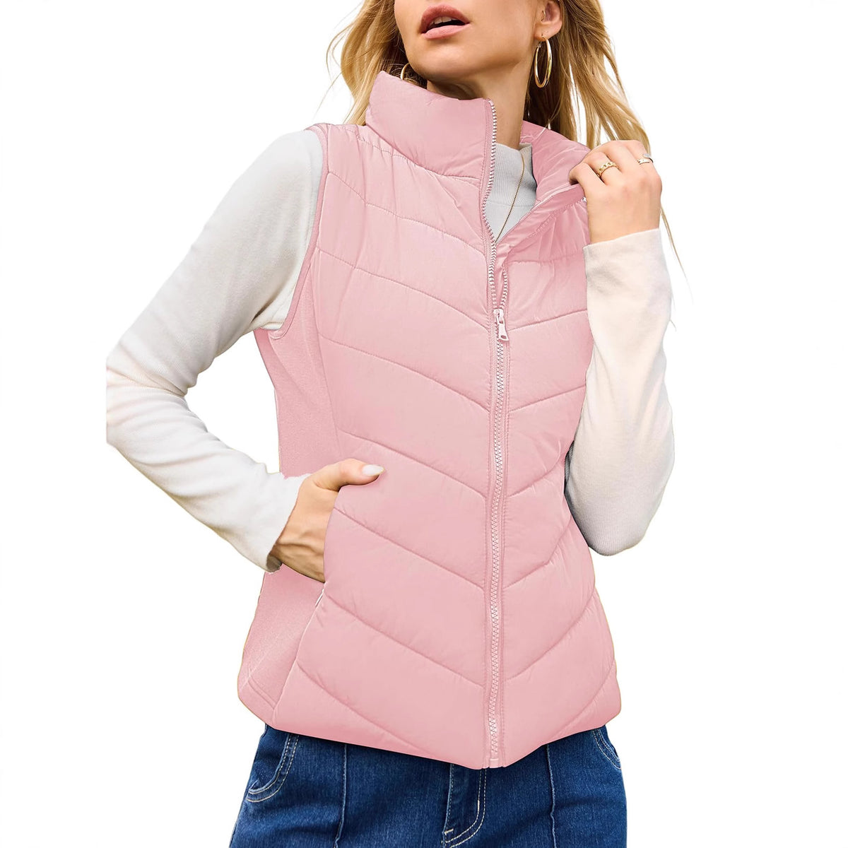 Women's Quilted Zip Up Puffer Vest Sleeveless Jacket