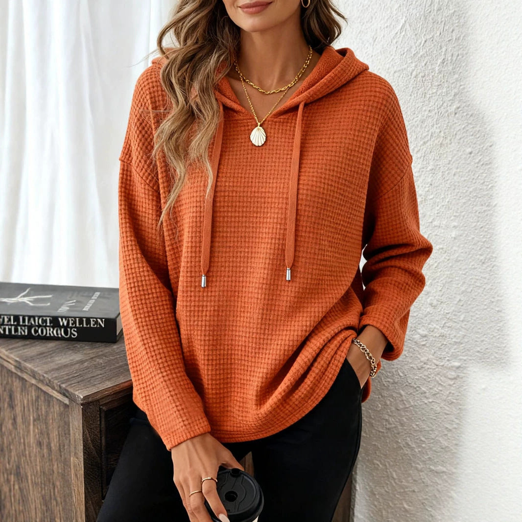 Women's Oversized Waffle Knit Hoodie Pullover Long Sleeve