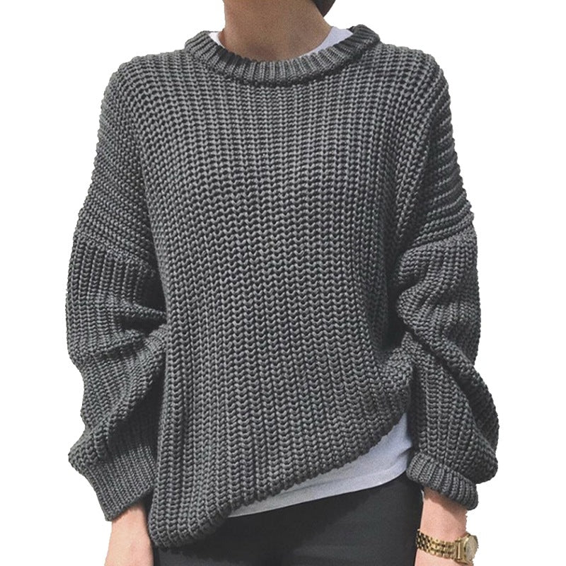 Oversized Chunky Knit Crew Neck Pullover Sweater