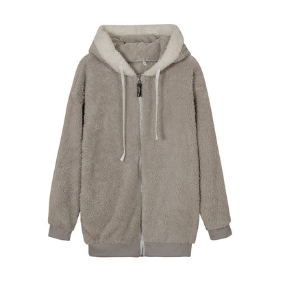 Women's Oversized Sherpa Fleece Zip Up Hooded Jacket