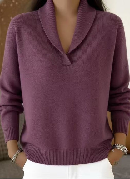 Women's Oversized Shawl Collar Sweater V Neck Pullover