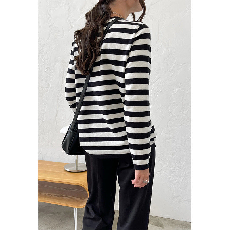 Women's Striped Crew Neck Knit Pullover Sweater