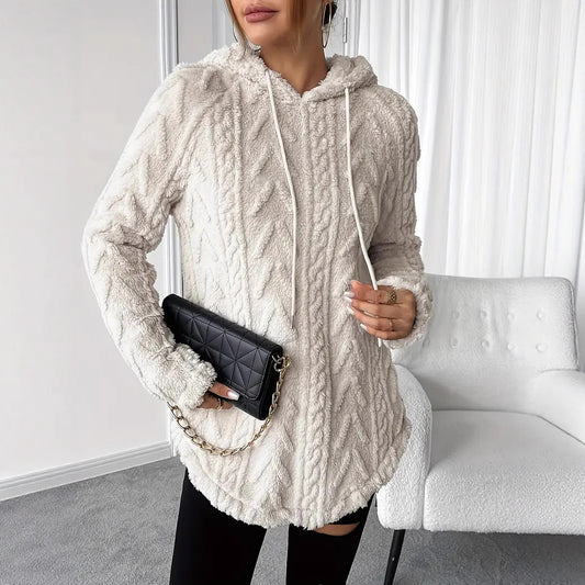 Women's Textured Sherpa Hoodie Drawstring Pullover
