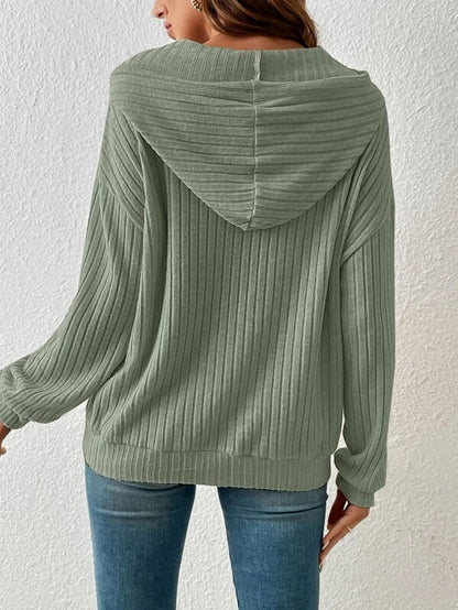Cozy Ribbed Knit Hoodie with Kangaroo Pocket