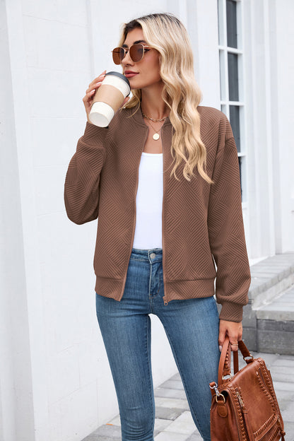 Women's Quilted Zip-Up Bomber Jacket Lightweight Casual